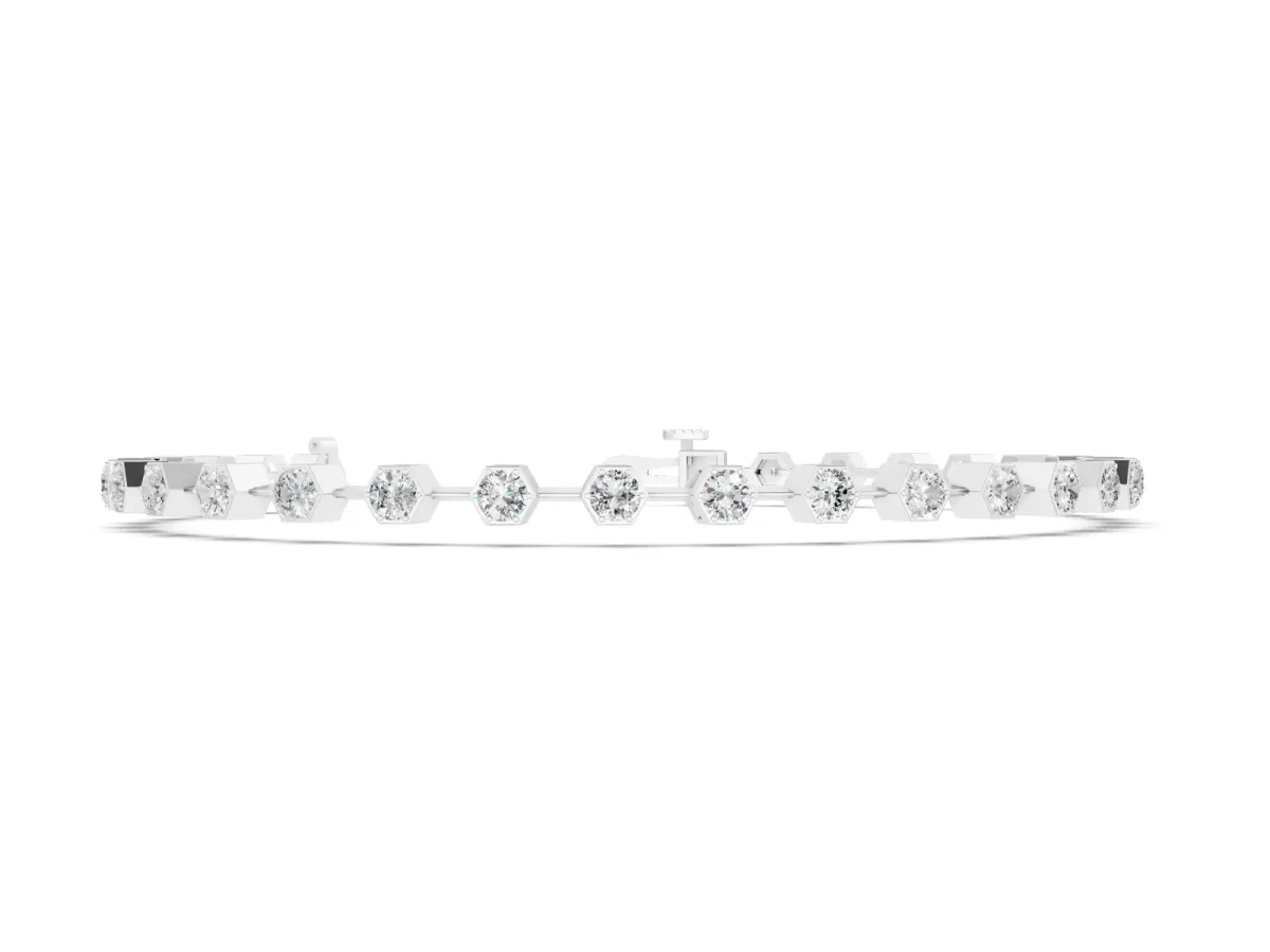Hexagon Bezel Round Diamond Tennis Bracelet White gold