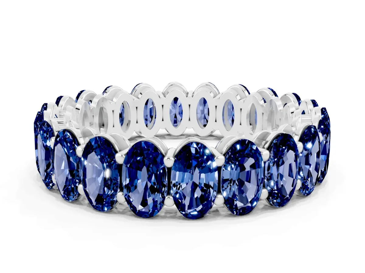 Oval Cut Blue Sapphire Eternity Band with Shared Prong Setting Silver