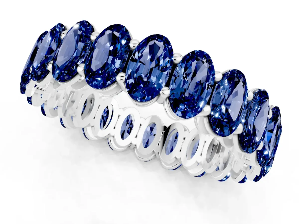 Oval Cut Blue Sapphire Eternity Band with Shared Prong Setting Silver