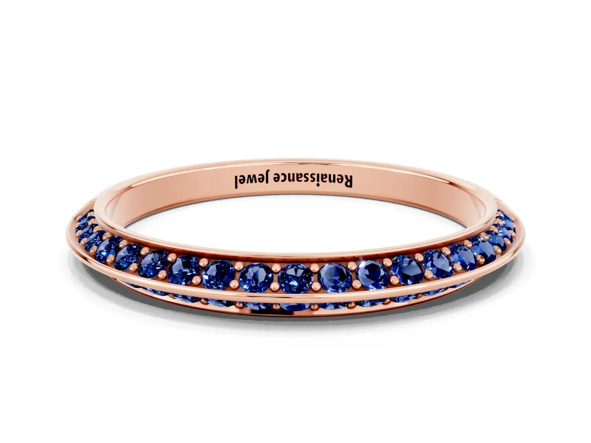 Double Row Pavé Round Blue Sapphire Eternity Band with Channel Setting Rose gold
