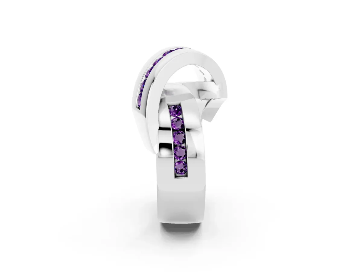 Pavé Round Amethyst Crossover Band with Channel Setting Platinum