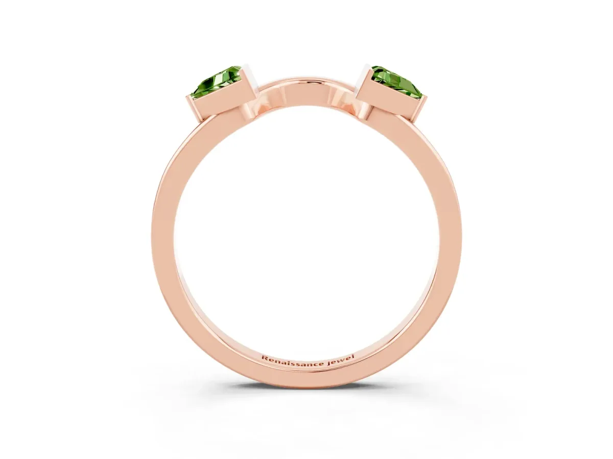 Trillion Peridot Open Band Ring with Bezel Setting Rose gold