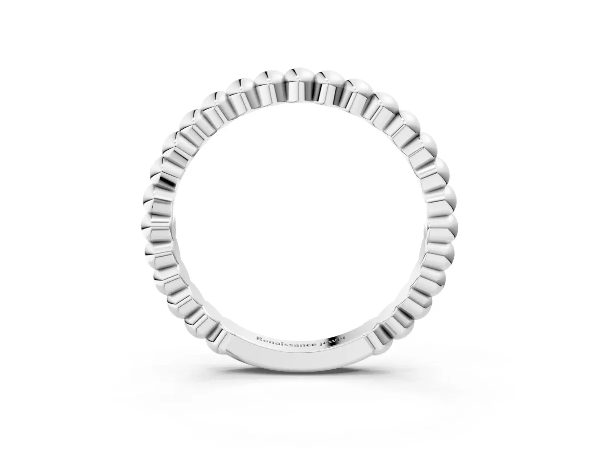 Beaded Round Stone Eternity Band with Bezel Setting White gold
