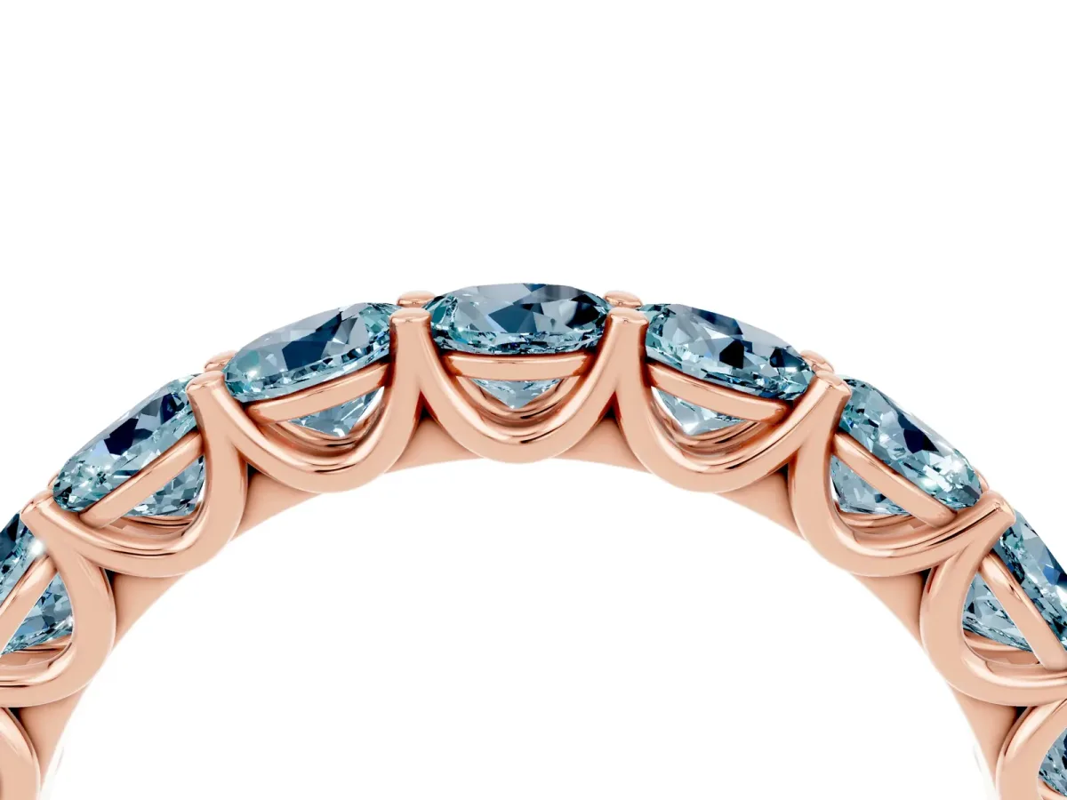 Round Aquamarine Shared Prong Eternity Band Rose gold