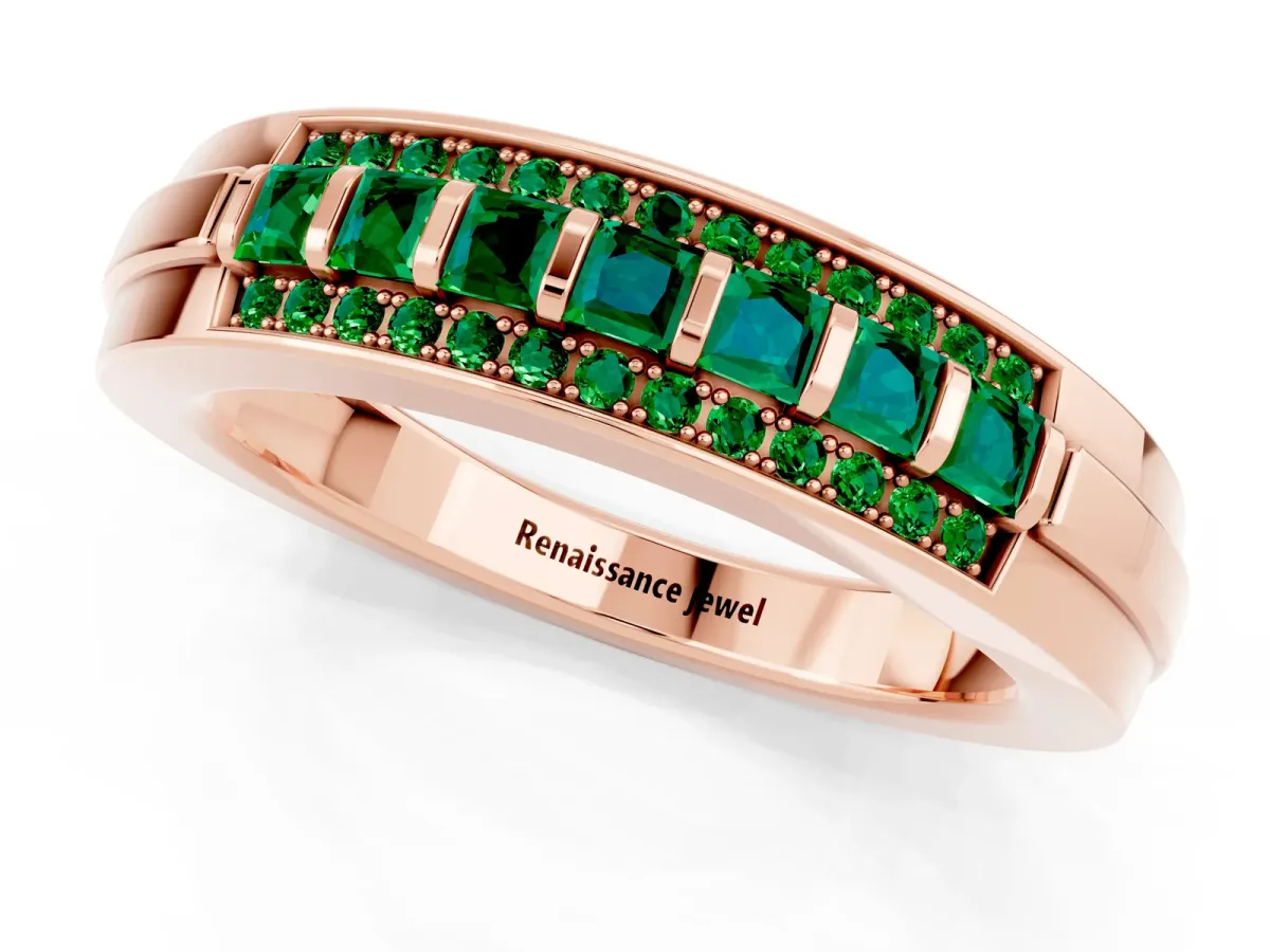 Bar-Set Princess Cut Emerald Pavé Band Rose gold