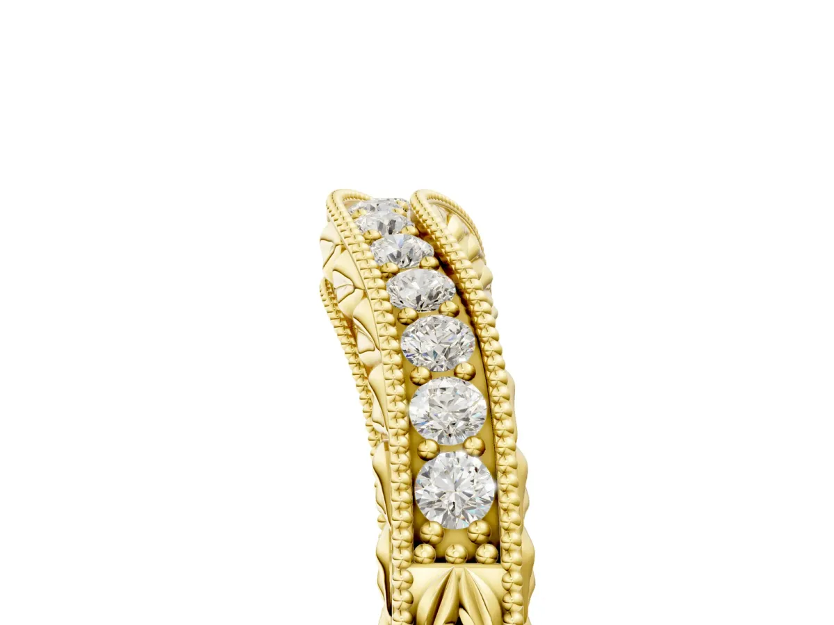 Milgrain Round Diamond Curved Eternity Band with Pavé Setting Yellow gold