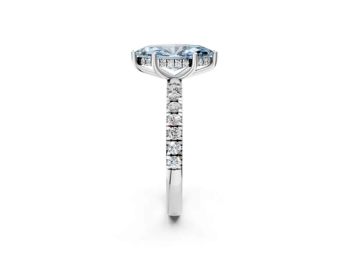 Fancy Blue Marquise Cut Diamond Pave Band Solitaire Ring with Round and Prong Setting Silver