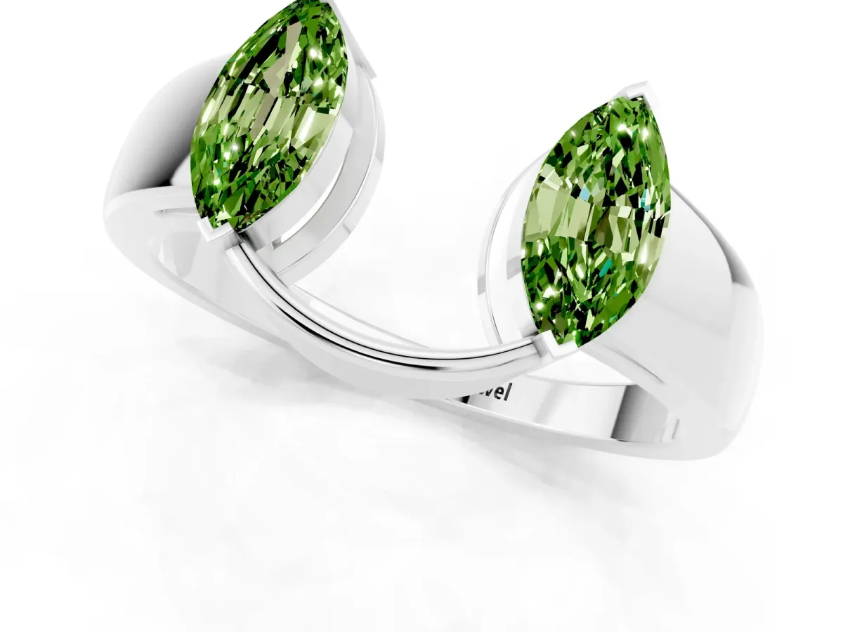 Marquise Peridot Open Band Ring with Tension Setting Silver