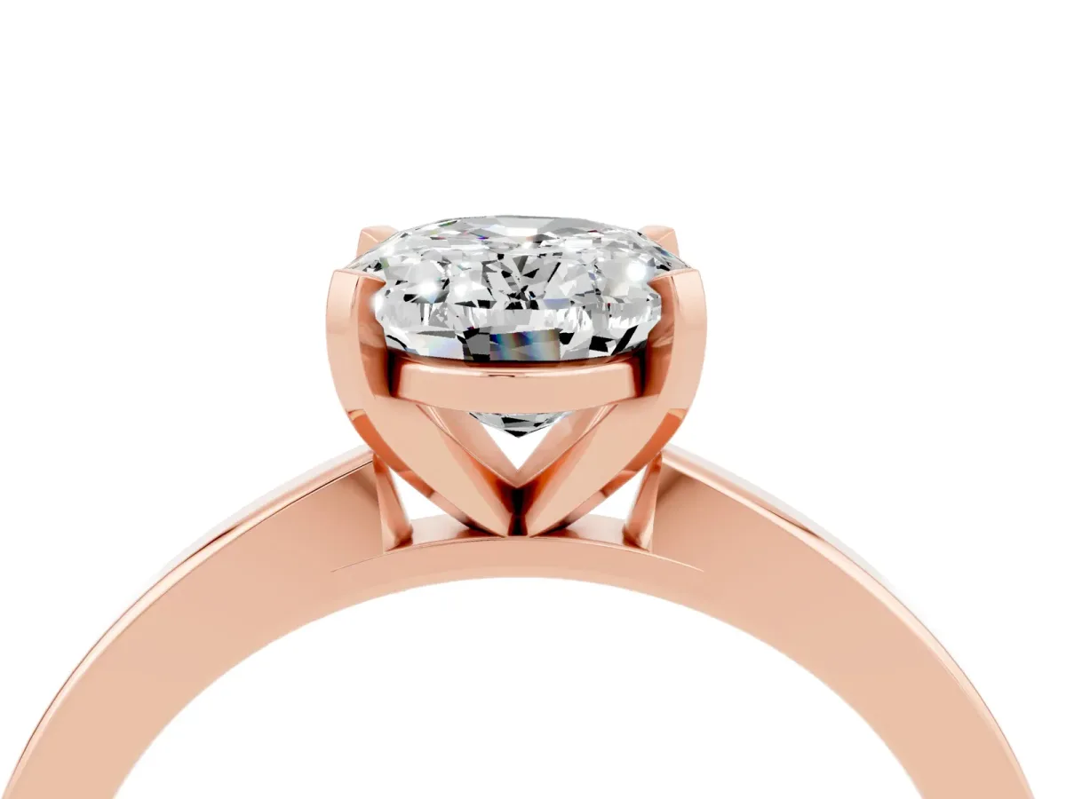 Oval Cut Moissanite Solitaire Engagement Ring with Classic Band and Four-Prong Setting Rose gold