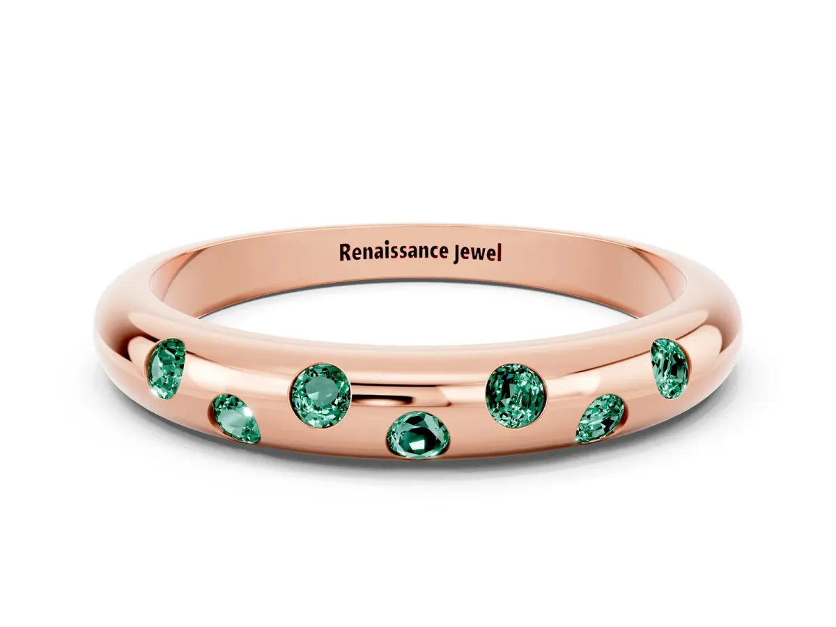 Round Green Sapphire Flush-Set Comfort Fit Band Rose gold
