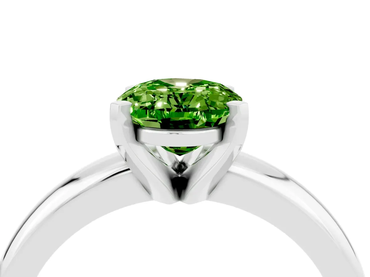 Oval Cut Peridot Solitaire Engagement Ring with Round Band and Four-Prong Setting Platinum