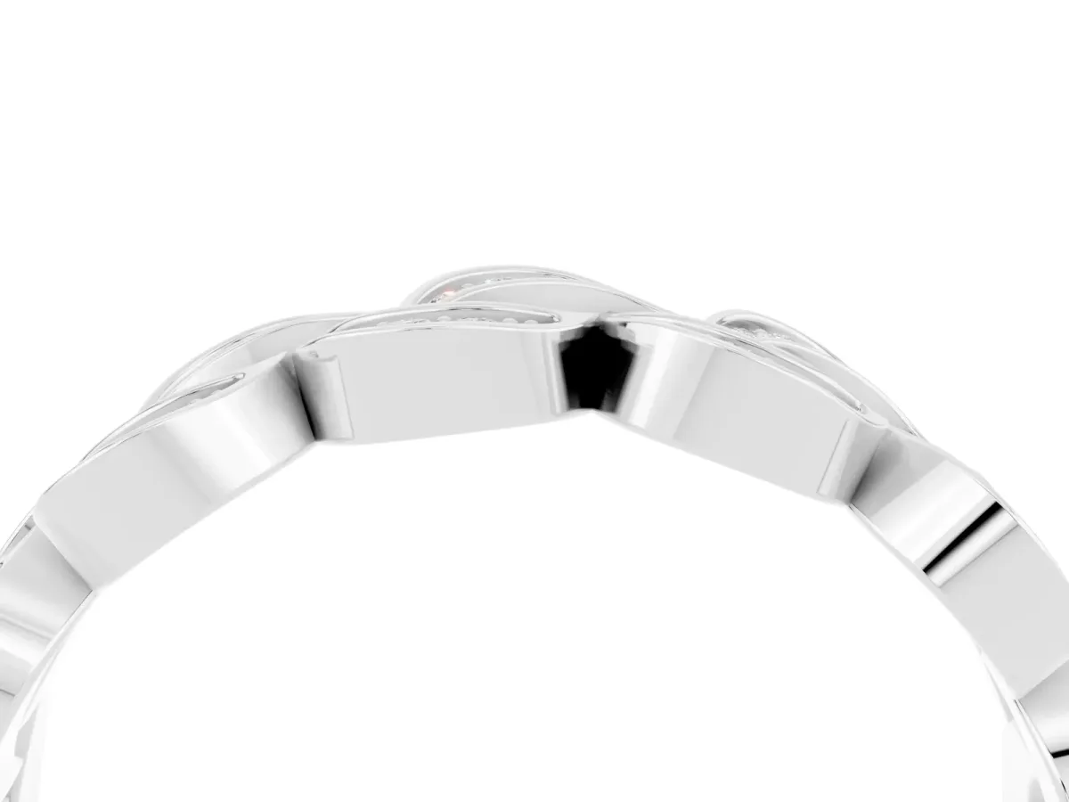 Pavé Round Moissanite Interlocking Eternity Band with Bezel Prong Setting Silver