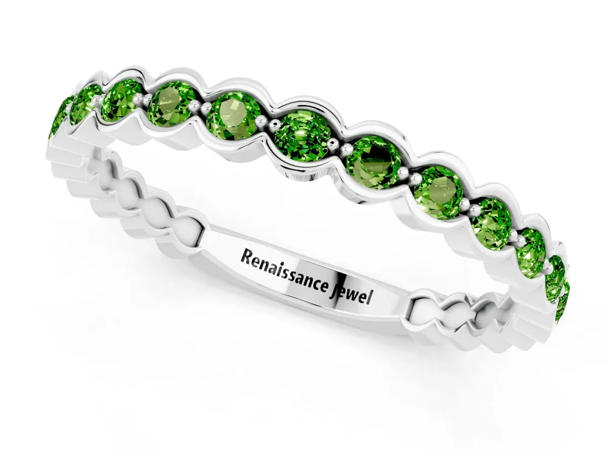 Round Peridot Bezel Set Eternity Band Platinum