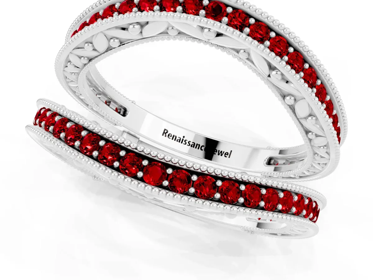 Round Ruby Milgrain Eternity Band with Channel Setting Silver
