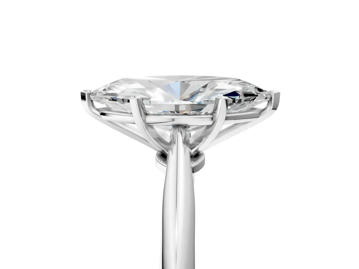 Marquise Cut Diamond Solitaire Engagement Ring with Classic Band and Four-Prong Setting Silver