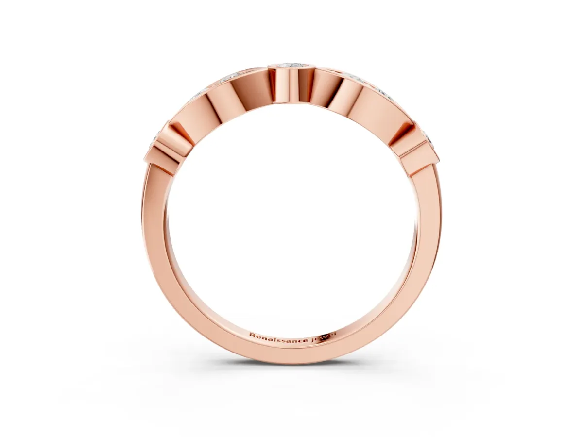 Bezel Set Round Diamond Marquise Band Rose gold