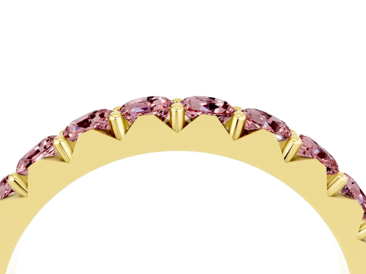 Round Morganite Half Eternity Band with Classic Prong Setting Yellow gold