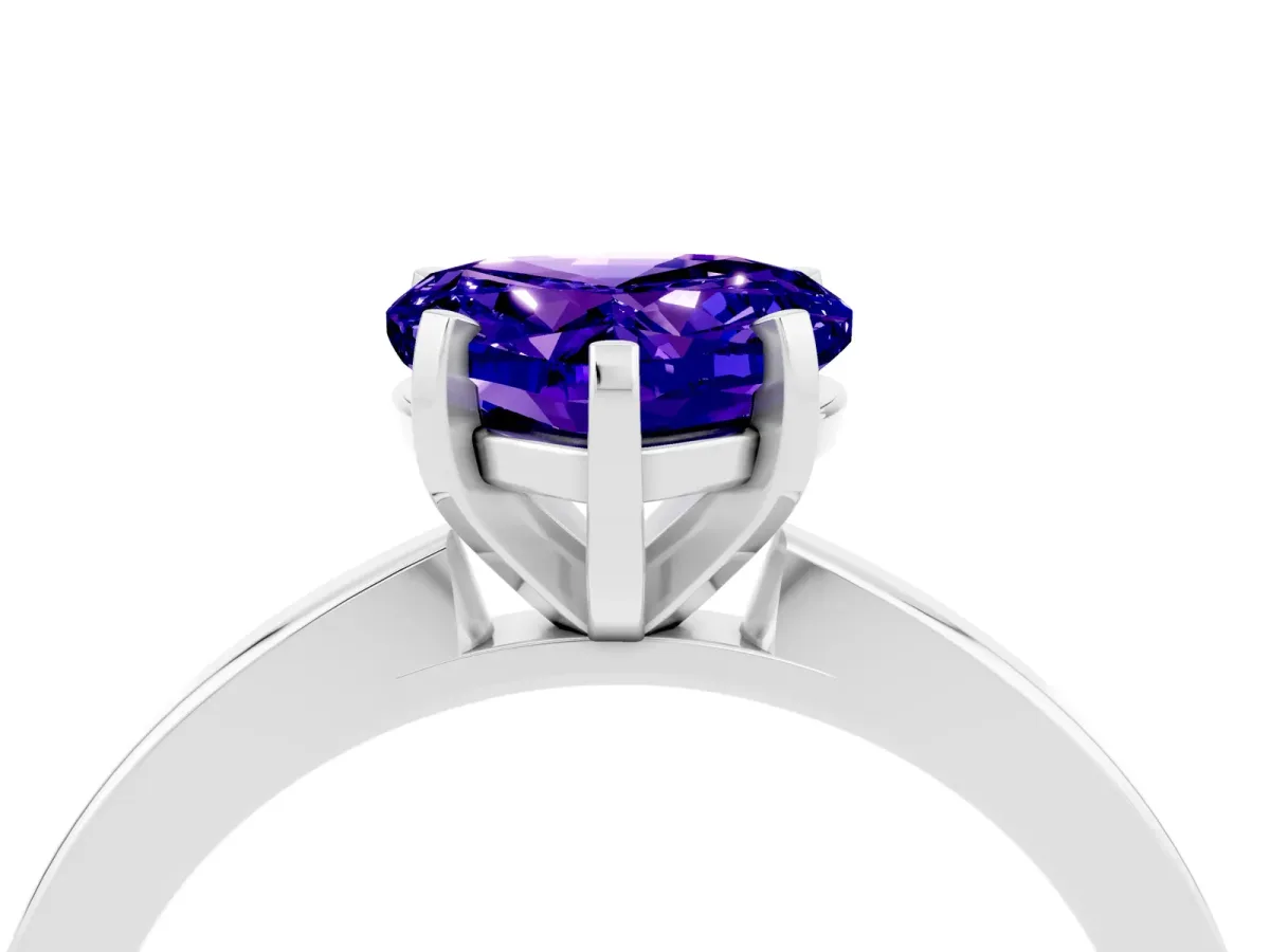 Heart Cut Tanzanite Solitaire Engagement Ring with Classic Band and Four-Prong Setting Silver