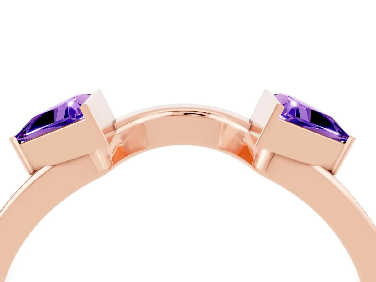 Trillion Tanzanite Open Band Ring with Bezel Setting Rose gold