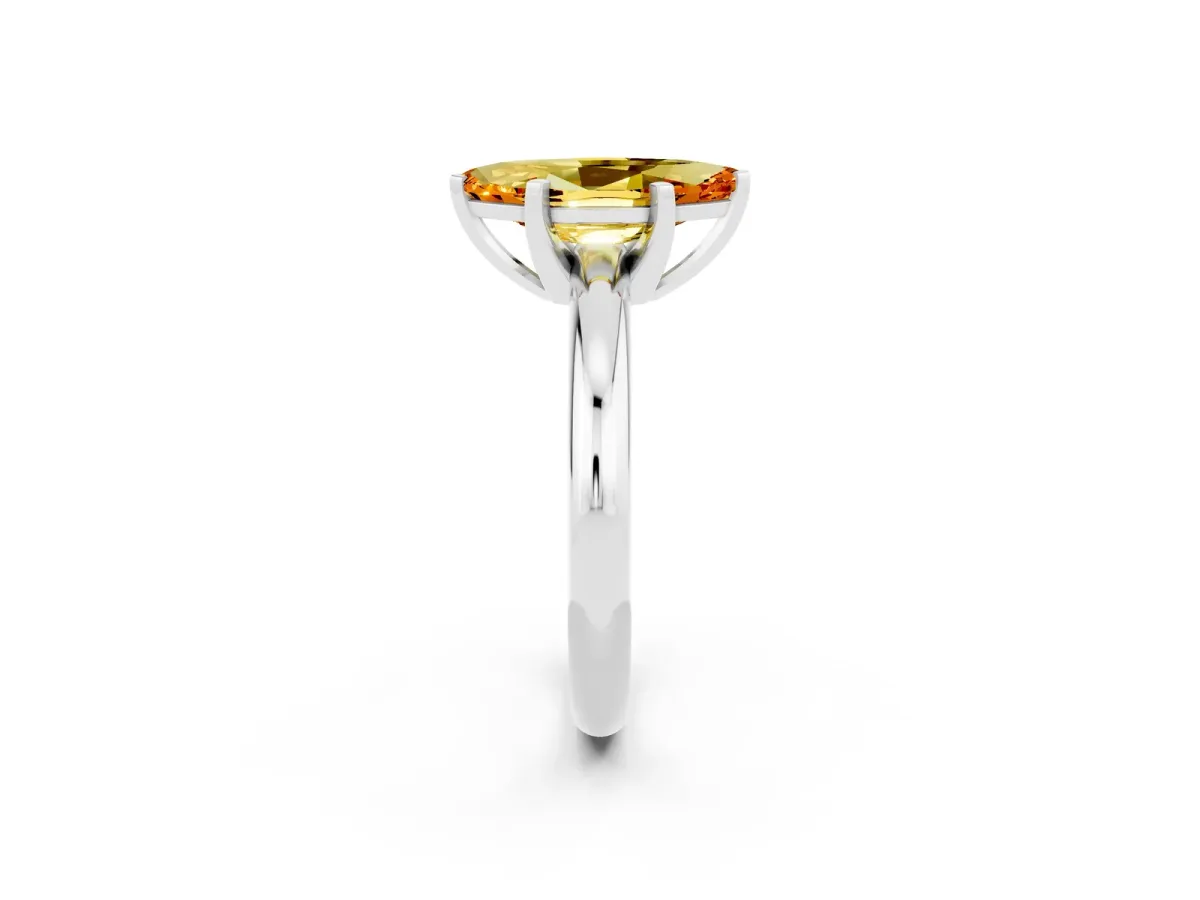 Marquise Cut Citrine Solitaire Engagement Ring with Round Band and Four-Prong Setting Silver