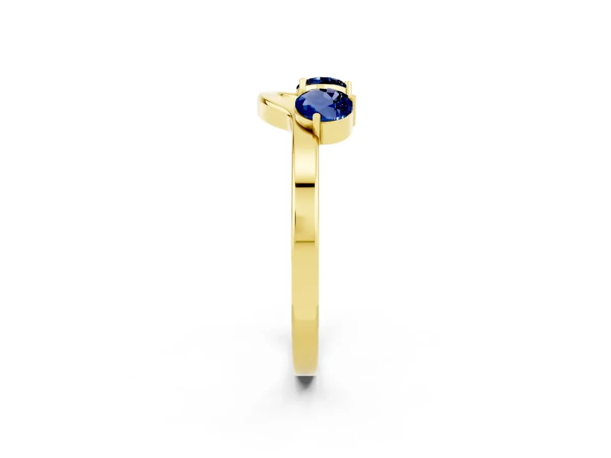 Dual Round Blue Sapphire Open Band Ring with Prong Setting Yellow gold