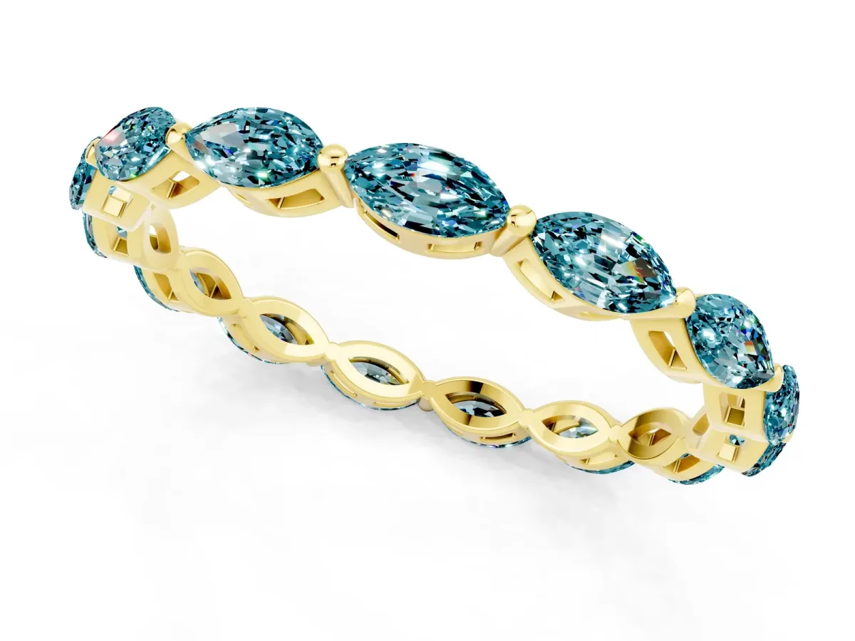 Marquise Blue Topaz Eternity Band with U-Prong Setting Yellow gold