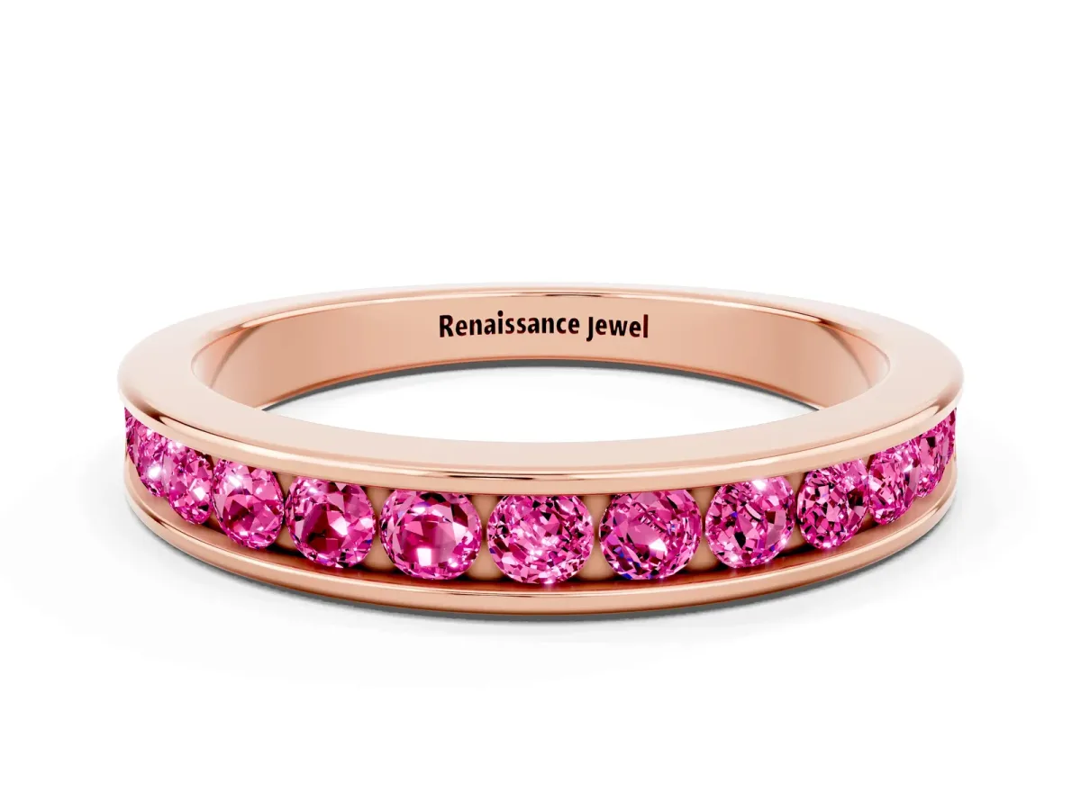 Channel Set Round Pink Sapphire Eternity Band Rose gold