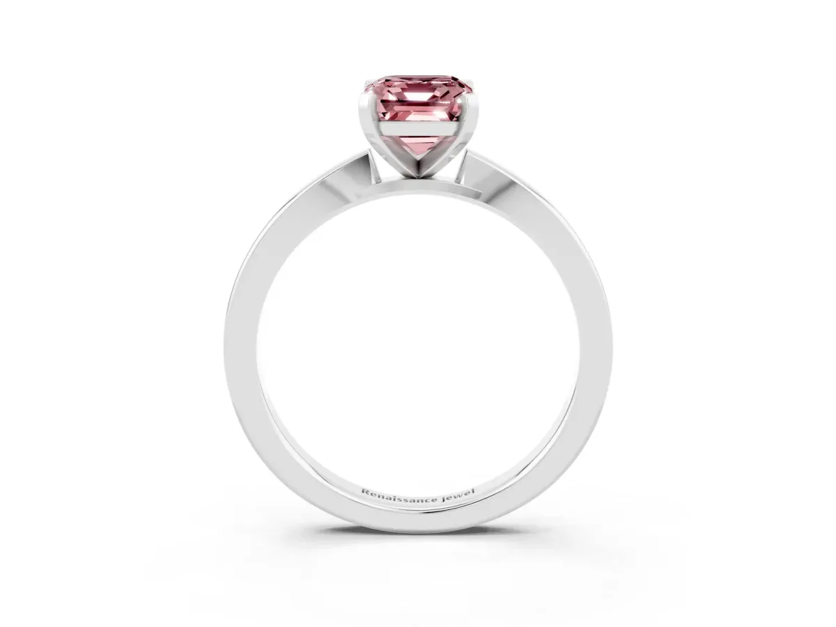 Emerald Cut Morganite Solitaire Engagement Ring with Classic Band and Four-Prong Setting White gold