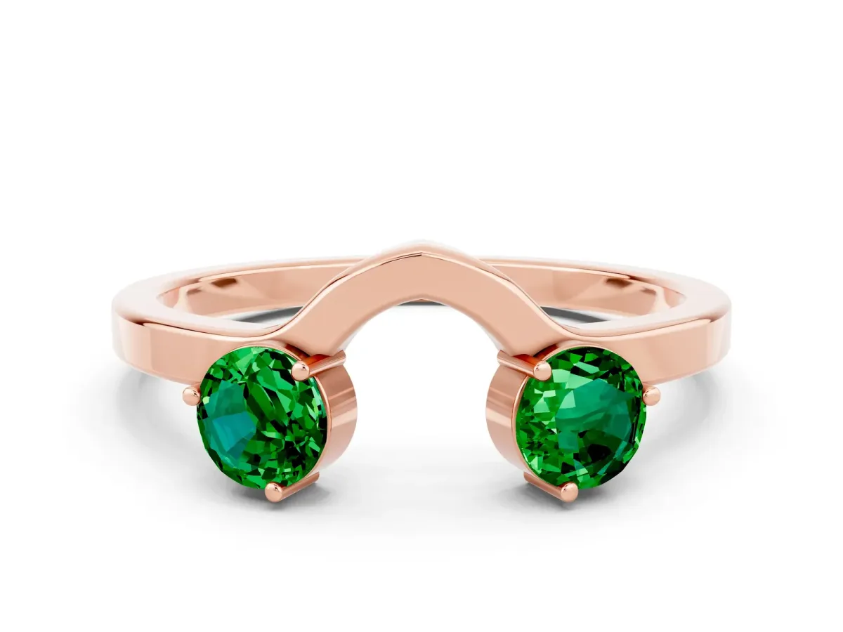Dual Round Emerald Open Band Ring with Prong Setting Rose gold