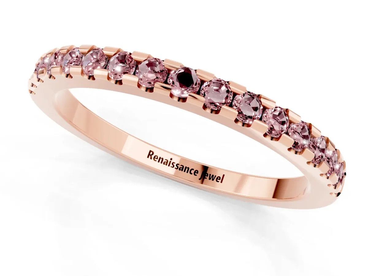 Round Morganite Pavé Set Eternity Band with Micro Prong Setting Rose gold