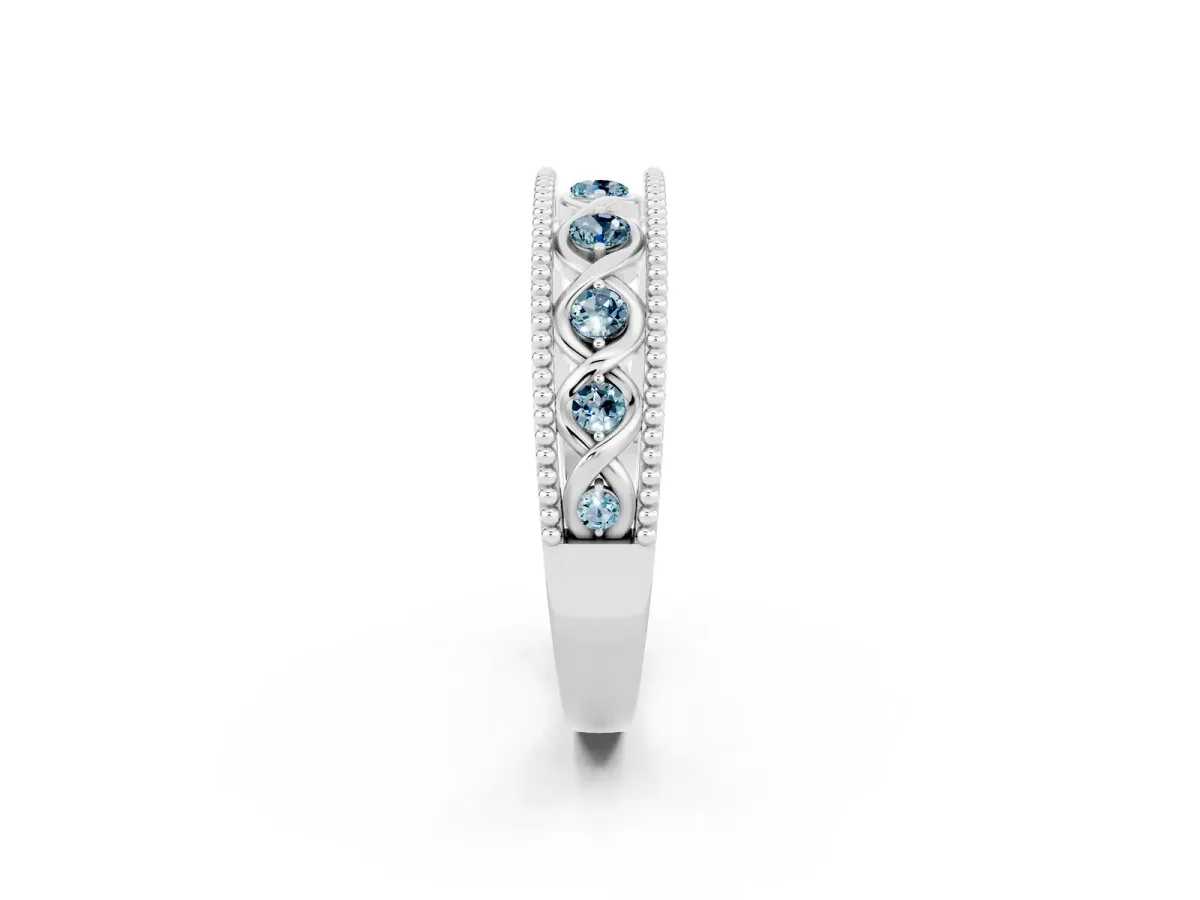 Round Aquamarine Twist Milgrain Band with Bezel Setting Platinum