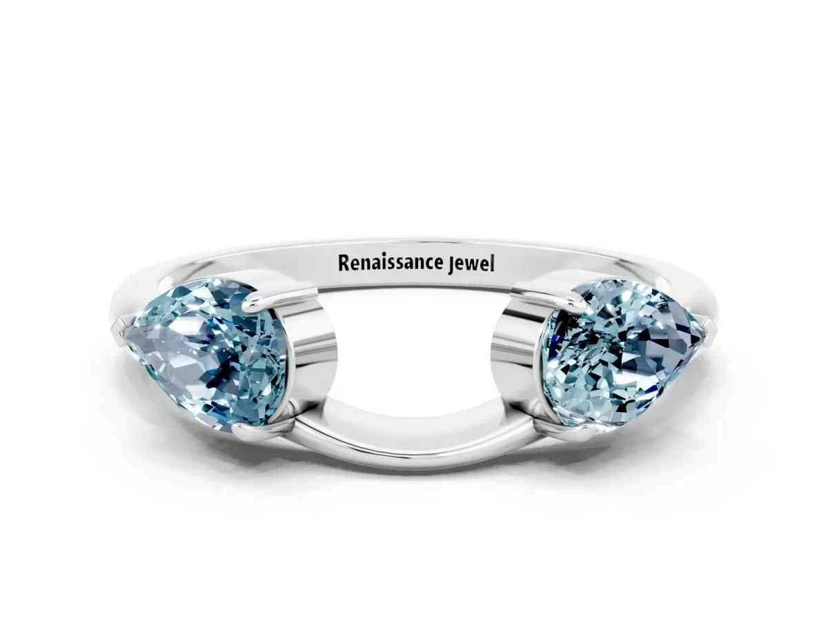 Two-Stone Pear Aquamarine Bypass Ring with Prong Setting Platinum