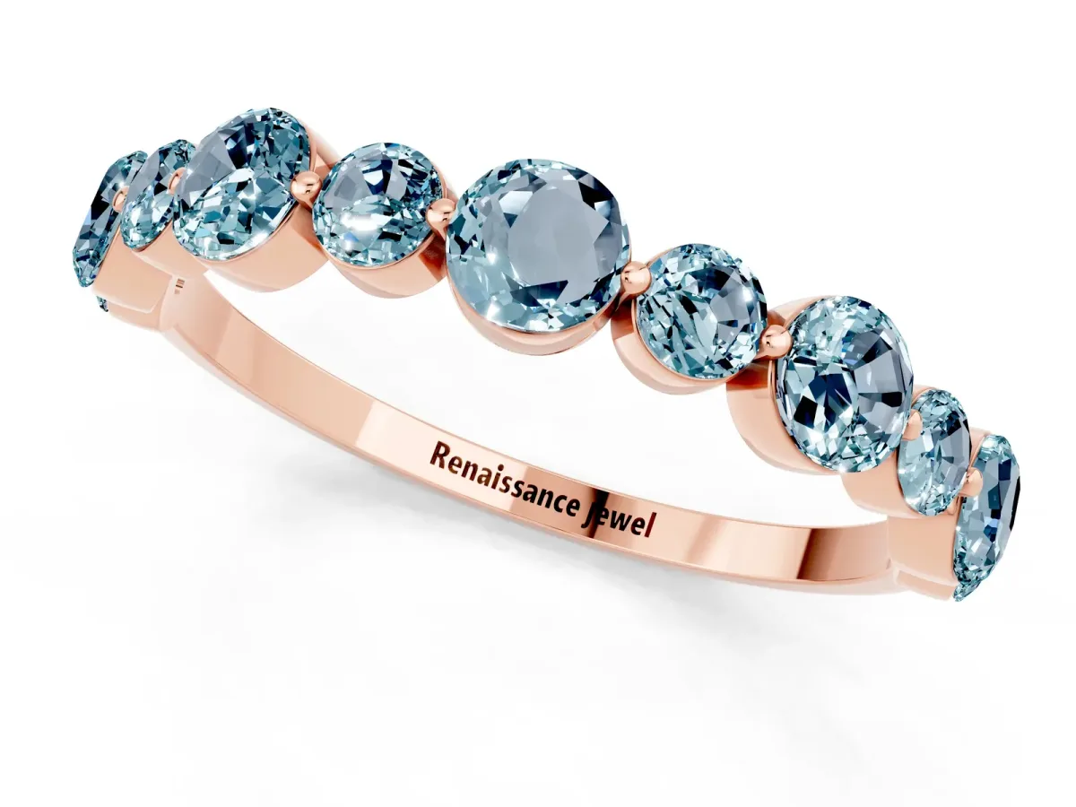 Round Aquamarine Scalloped Prong Set Eternity Band Rose gold