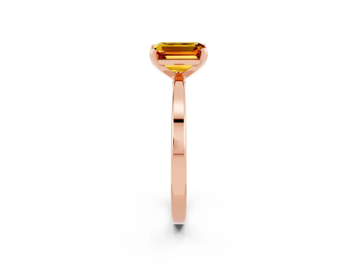 Emerald Cut Citrine Solitaire Engagement Ring with Classic Band and Four-Prong Setting Rose gold