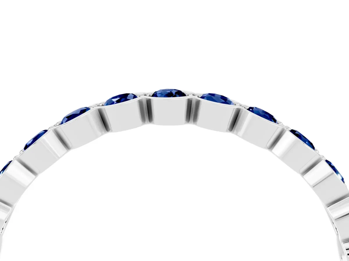 Round Blue Sapphire Bezel Set Eternity Band Silver