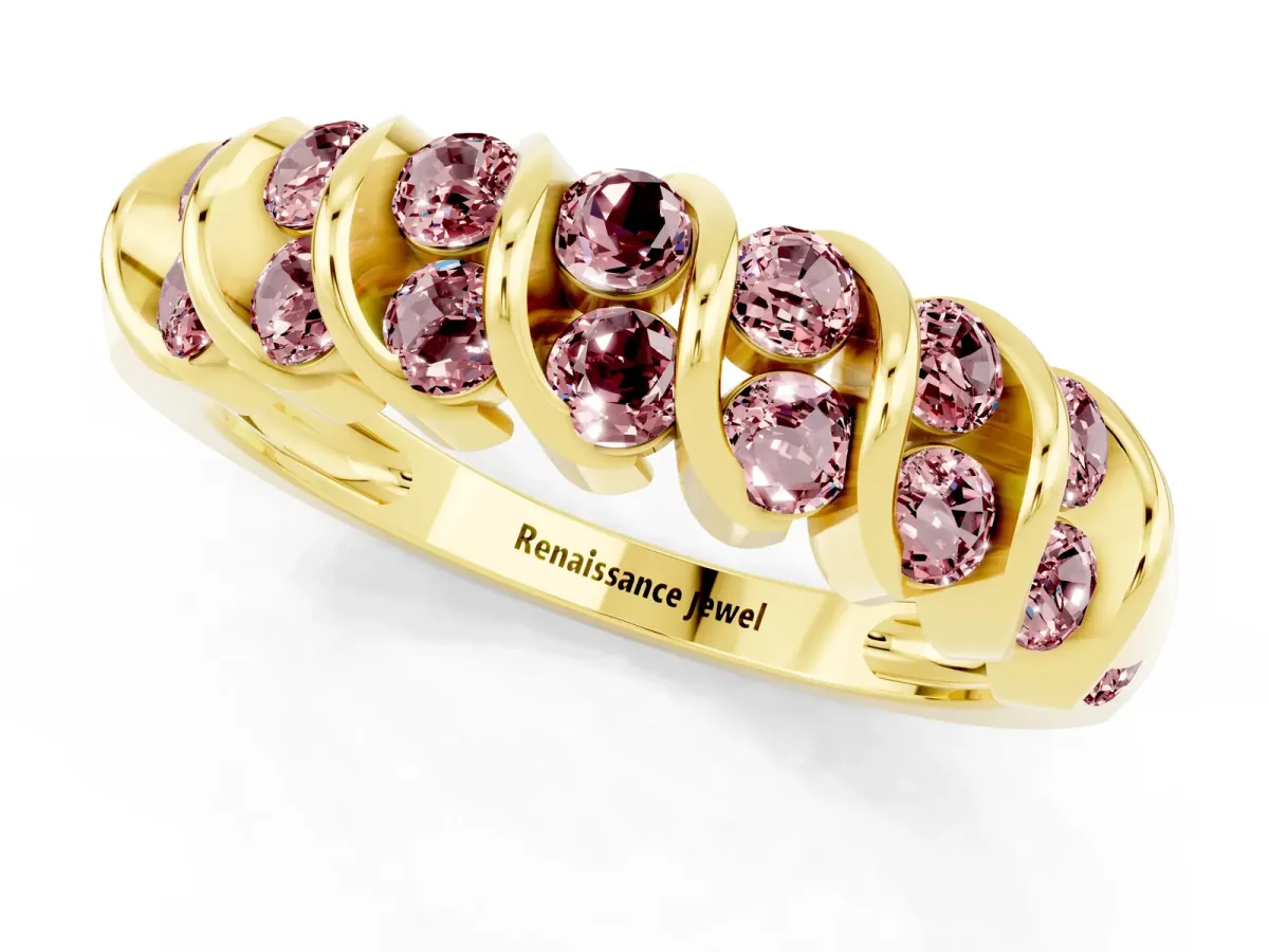 Channel Set Round Morganite Multi-Row Band Yellow gold