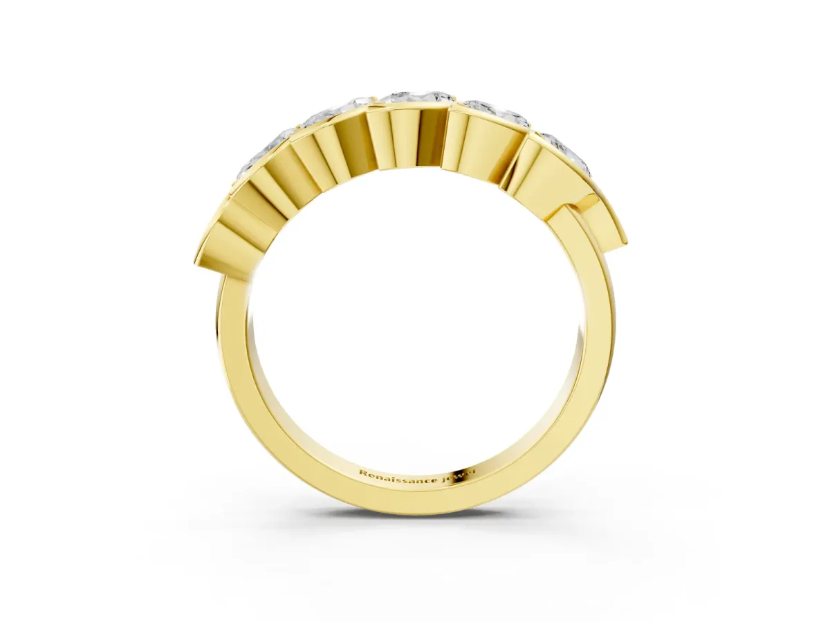 Marquise Diamond Wave Band with Channel Setting Yellow gold