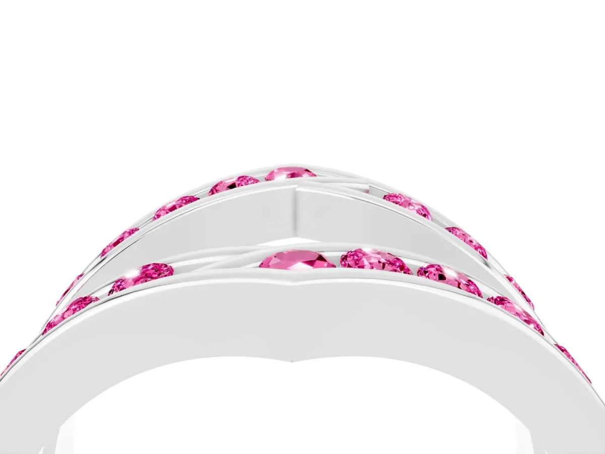 Round Pink Sapphire Channel-Set Chevron Band Platinum
