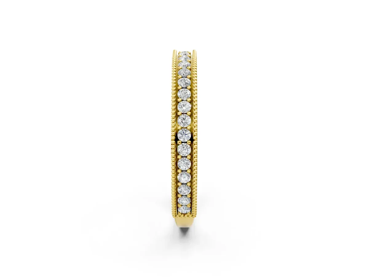 Round Cut Diamond Milgrain Pavé Eternity Band Yellow gold