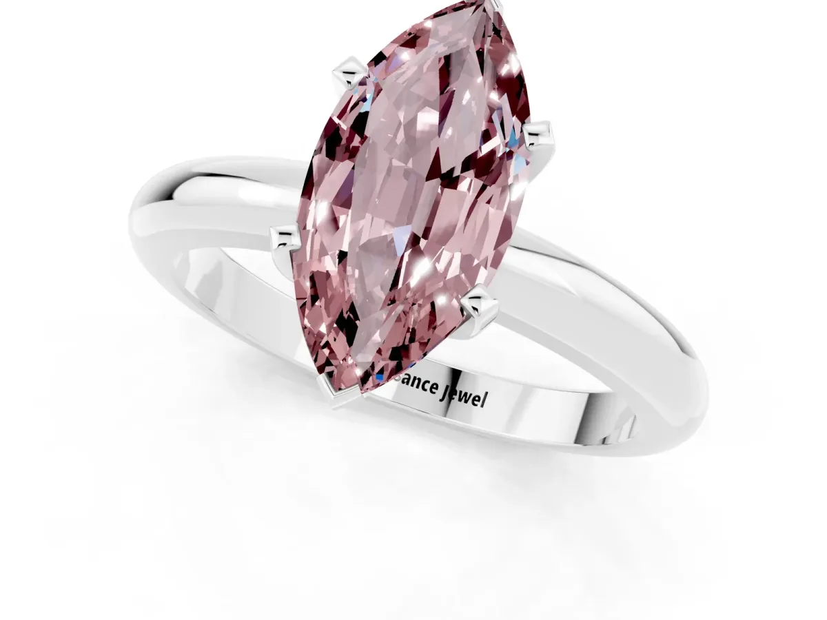 Marquise Cut Morganite Solitaire Engagement Ring with Round Band and Four-Prong Setting Silver