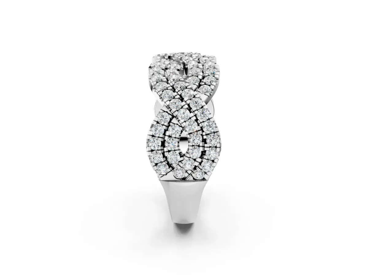 Pavé Round Diamond Infinity Twist Band with Shared Prong Setting Platinum