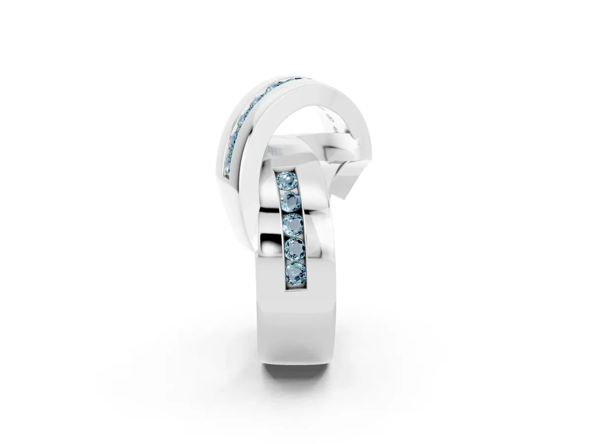 Pavé Round Aquamarine Crossover Band with Channel Setting White gold