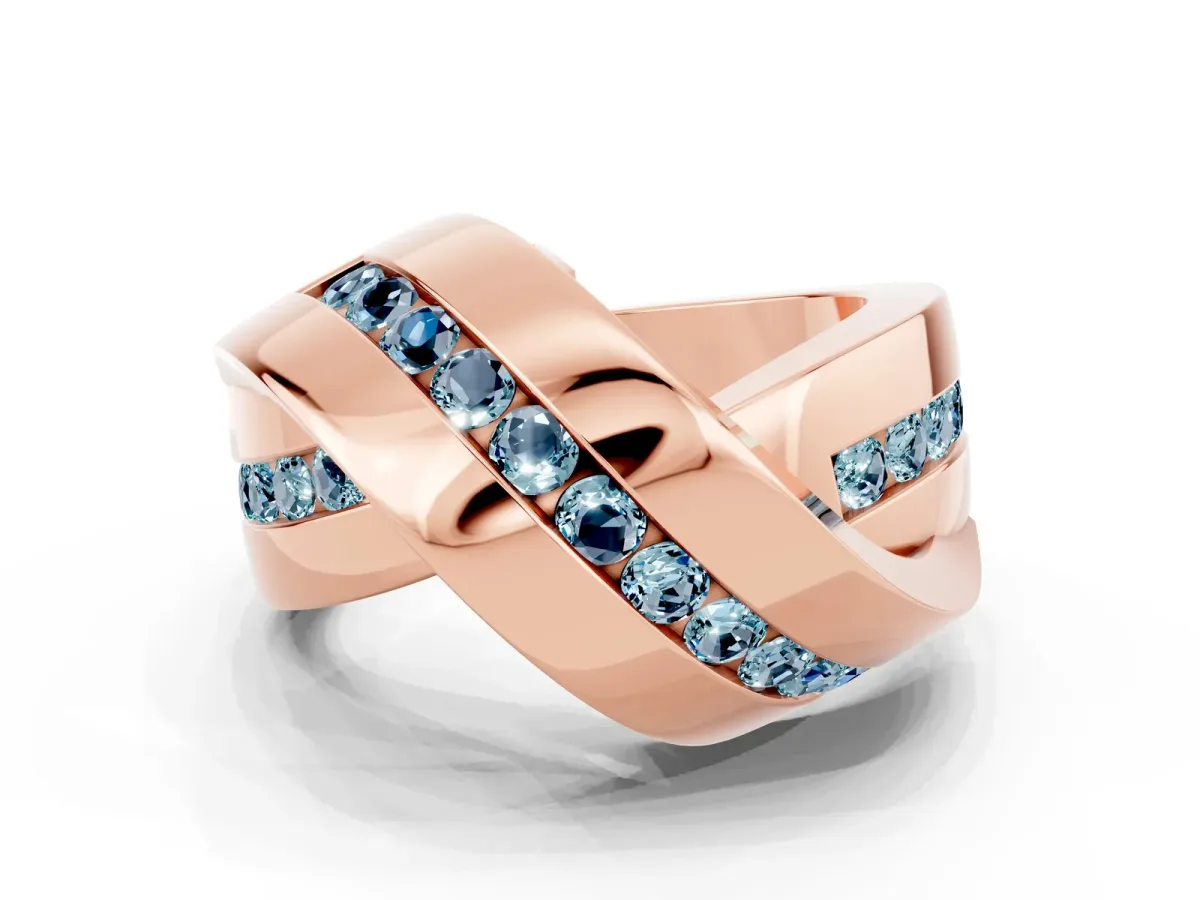 Pavé Round Aquamarine Crossover Band with Channel Setting Rose gold
