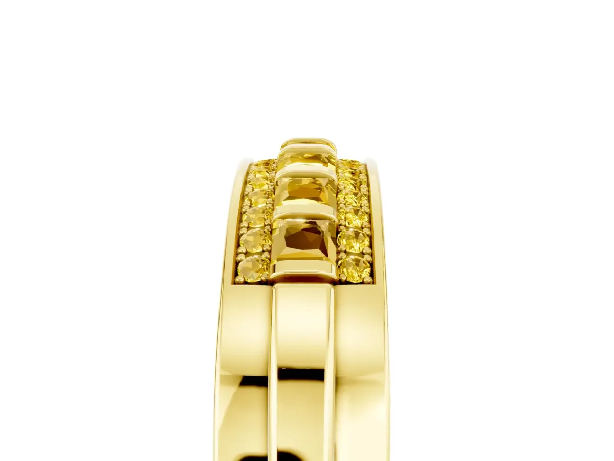 Bar-Set Princess Cut Yellow Sapphire Pavé Band Yellow gold