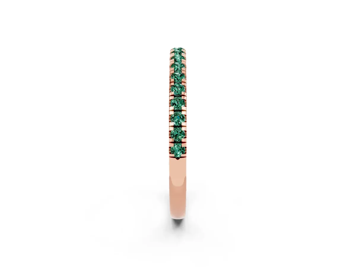 Pavé Round Green Sapphire Half Eternity Band with Shared Prong Setting Rose gold