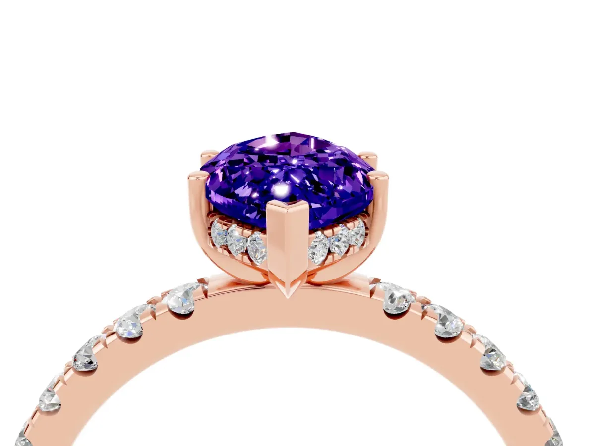Marquise Cut Tanzanite Pave Band Solitaire Ring with Round and Prong Setting Rose gold