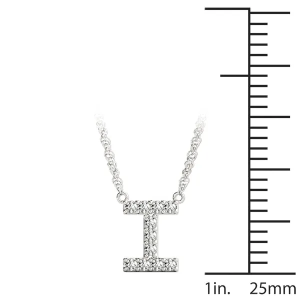 Pavé Round Diamond Letter I Initial Pendant Silver