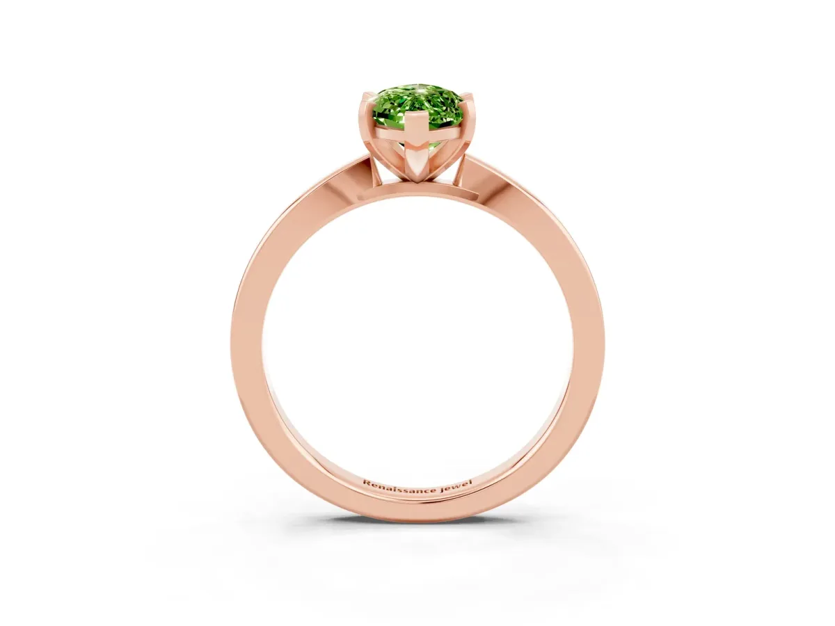 Marquise Cut Peridot Solitaire Engagement Ring with Classic Band and Four-Prong Setting Rose gold