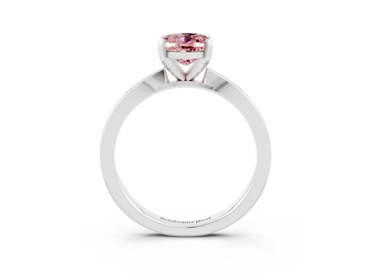 Oval Cut Morganite Solitaire Engagement Ring with Classic Band and Four-Prong Setting Platinum