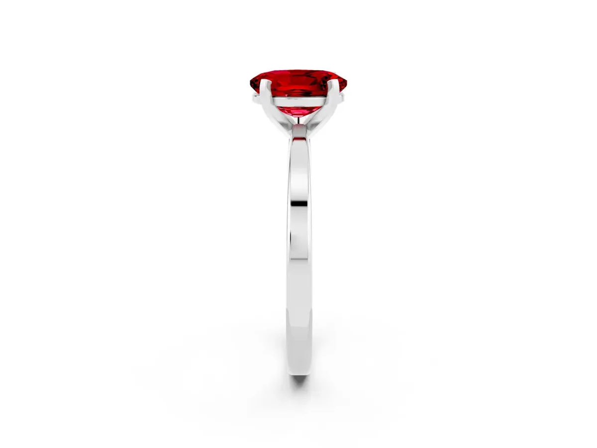 Oval Cut Ruby Solitaire Engagement Ring with Classic Band and Four-Prong Setting White gold